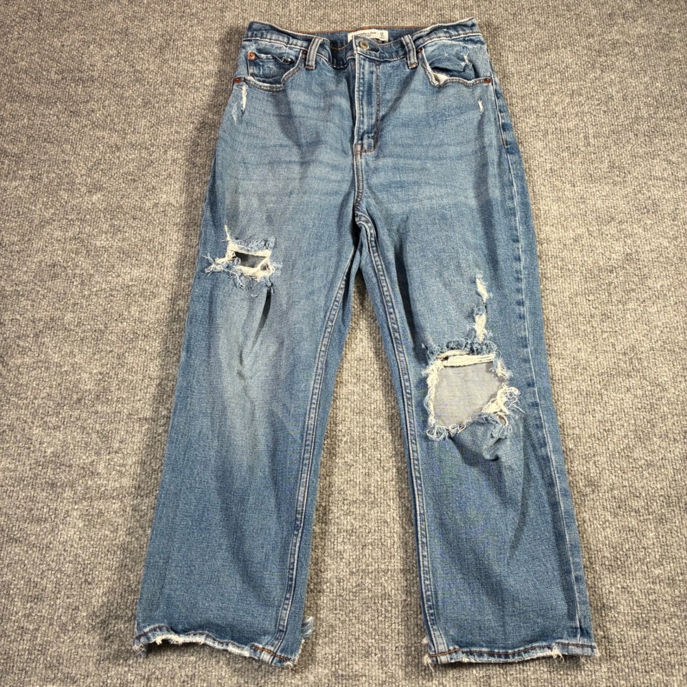 Abercrombie & Fitch Ankle Straight Jeans‎ Womens 29 8R Blue Distressed Denim